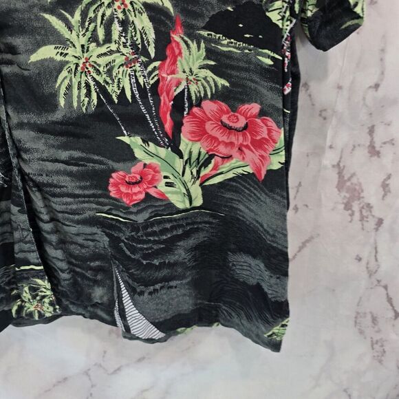 Vintage OP Shirt Mens Medium Black Green Button Up Short Hawaiian Leaf Tropical - Picture 4 of 10
